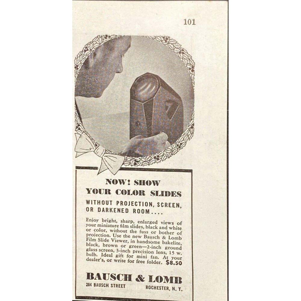 Bausch & Lomb"Film Slide Bakelite Viewer:Show Slides No Projection"Print Ad 1938